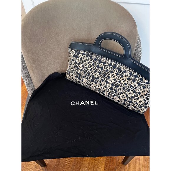 Chanel Black & Beige CC Coin Canvas Tote Bag With Leather Trim - Picture 8 of 9